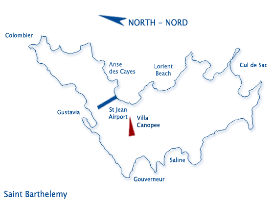 Location on the Map of St Barts, St BArths, St Barthelemy