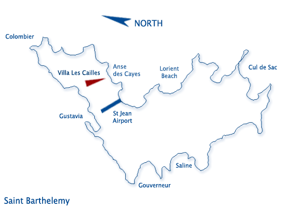 Location on the Map of St Barts, St BArths, St Barthelemy