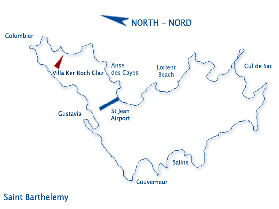Location on the Map of St Barts, St BArths, St Barthelemy