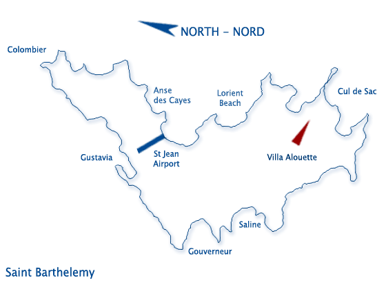 Location on the Map of St Barts, St BArths, St Barthelemy
