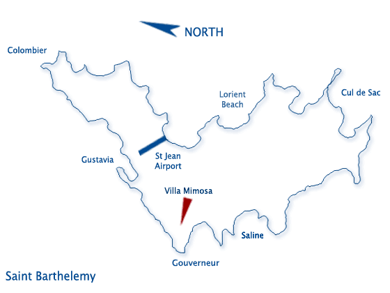 Location on the Map of St Barts, St BArths, St Barthelemy