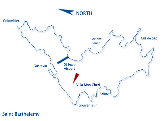 Location on the Map of St Barts, St BArths, St Barthelemy