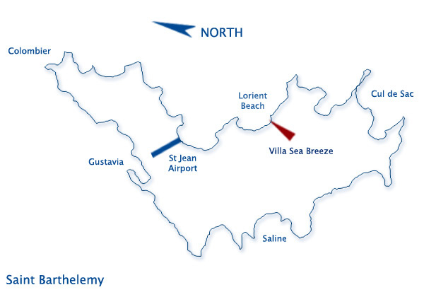 Location on the Map of St Barts, St BArths, St Barthelemy