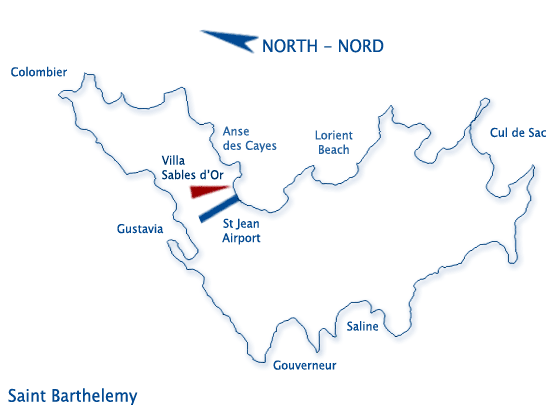 Location on the Map of St Barts, St BArths, St Barthelemy